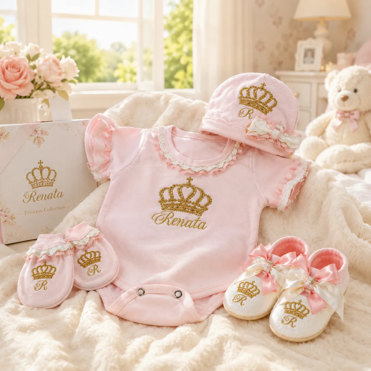 Set de bodysuit gorrito, puñitos y pies descalzos